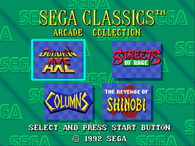 4 in 1 Sega Arcade Classics Title Screen